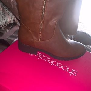 New in its box cognac thigh high boots never worn